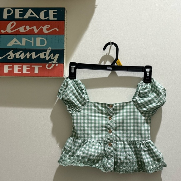 Tommy Bahama Green Gingham Kids Blouse - Picture 1 of 5